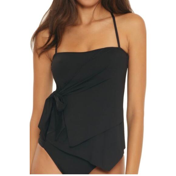 Becca Virtue Black Wrap Front Tankini Swim Top 1X 16 18 NWT - Picture 1 of 5